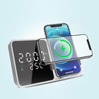 IHAO Multifunctional Alarm Clock with Wireless Charging for Phone 15W Fast Charger Large LED Display Temperature Phone Bracket for Bedside & Desk-W5 White