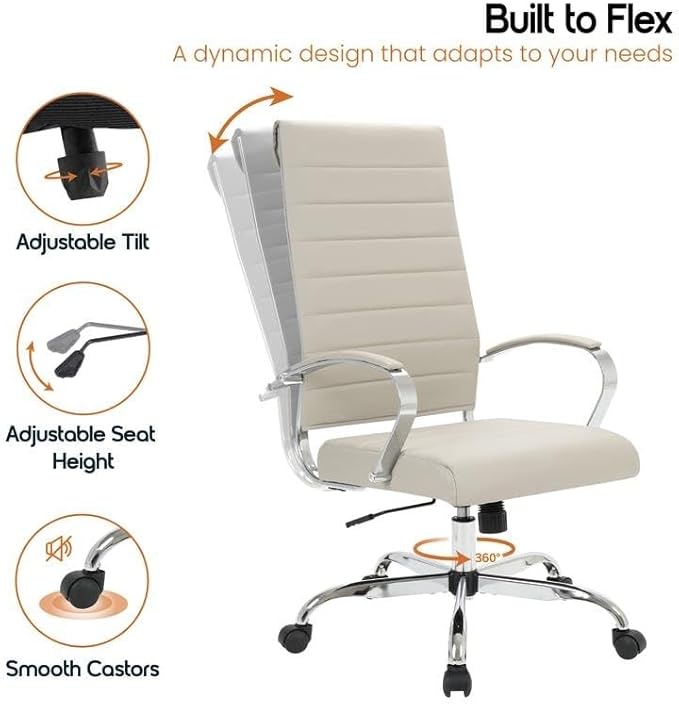 LeisureMod Benmar Modern High Back Leather Office Chair with Adjustable Height, Swivel Base, Ergonomic Design for Home Office, Study, or Workspace(Tan, Set of 2)