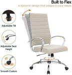 LeisureMod Benmar Modern High Back Leather Office Chair with Adjustable Height, Swivel Base, Ergonomic Design for Home Office, Study, or Workspace(Tan, Set of 2)