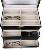 Large Capacity Sunglasses Storage Box Three-Layer 18 Digit Glasses Eyeglass Watch Display Case Organizer
