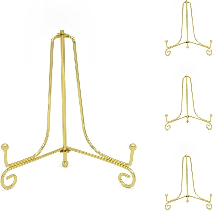 Iron Plate Stands for Display, Foldable Book Holder & Easel Stand for Sign, Versatile Poster Stand and Small Plate Stand for Home Decor, Art, Photo Frame, Card, Crystal Display (Gold, 4 inch (4Pcs))