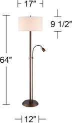 Possini Euro Design Traverse Modern Floor Lamp with Gooseneck Reading Light LED 64" Tall Oil Rubbed Bronze Metal Oatmeal Fabric Drum Shade Decor for Living Room Reading House Family Bedroom Home