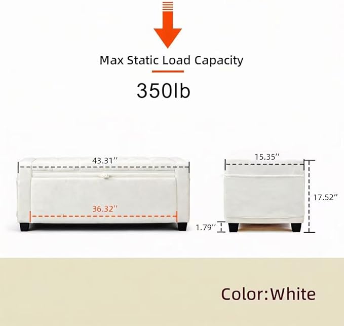 Storage Ottoman Bench for Bedroom & End of Bed Seating, Upholstered Tufted Linen Bench with Hidden Storage & Safety Hinge, 43 Inch, 350 lb Weight Capacity, Linen Beige