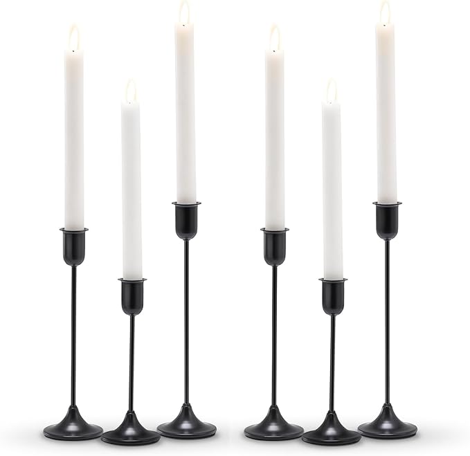 Black Candle Holder 6 Pcs Candlestick Holders, Taper Candle Stick Holder Decor, Modern Decorative Table Centerpiece, Fireplace Housewarming Candelabra, Candlelit Dinner Party Valentine's Day Décor