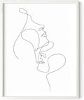 Minimalist Face to Face Wall Art Two Portraits Continuous Line Drawing 11x14 Inch Oak Wood White Framed Modern Aesthetic Profile Print for Bedroom Decor