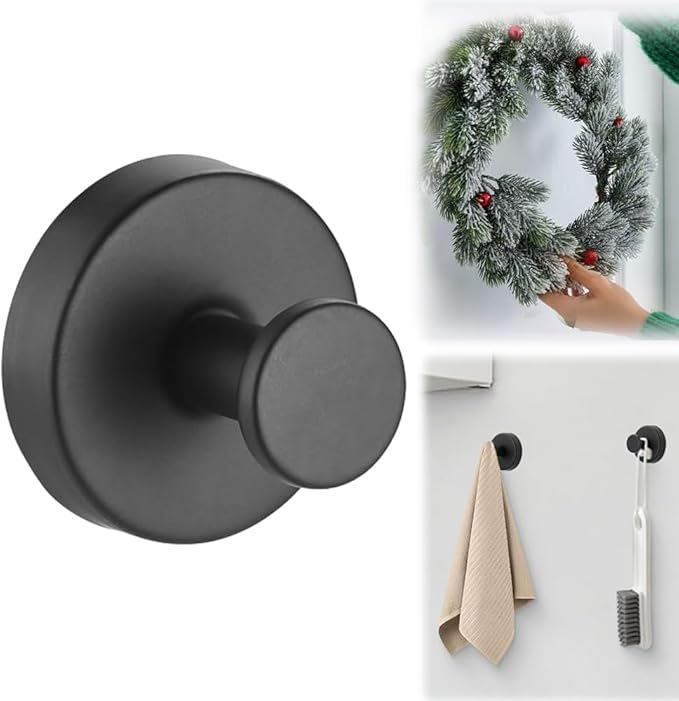 2026 Upgraded Suction Cup Hooks for Door Wreaths, Removable No Drill Wreath Hangers for Front Door, Reusable Hooks Holder for Glass Window Towel Shower Bathroom Kitchen (1, Black)