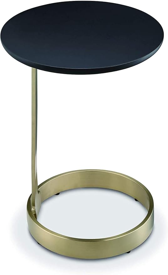 Michelle C Side Table – Modern Luxury End Table with Bright Brass Legs & Black Top, Commercial Grade Quality for Living & Bedrooms