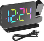 Cabilock Projection Alarm Clock for Bedroom Ceiling, 180° Rotatable Time Projector with 10 Colors RGB Night Light, Digital Led Display Clock with USB Type C Charger Port for Elderly Heavy Sleepers