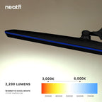 Neatfi XL 2,200 Lumens LED Task Lamp, 20W, 182 SMD LEDs, 23-Inch Ultra-Wide, 4 Brightness Levels, 3 Light Modes, Dimmable, Eye-Caring, Glare-Free (CCT with Clamp, Black)