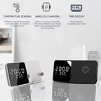 IHAO Multifunctional Alarm Clock with Wireless Charging for Phone 15W Fast Charger Large LED Display Temperature Phone Bracket for Bedside & Desk-W5 White