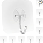 Heavy Duty Adhesive Wall Hooks - Strong & Transparent, Hold up to 22lb, Waterproof & Reusable, Ideal for Kitchen, Bathroom, and Office (10 Pack)