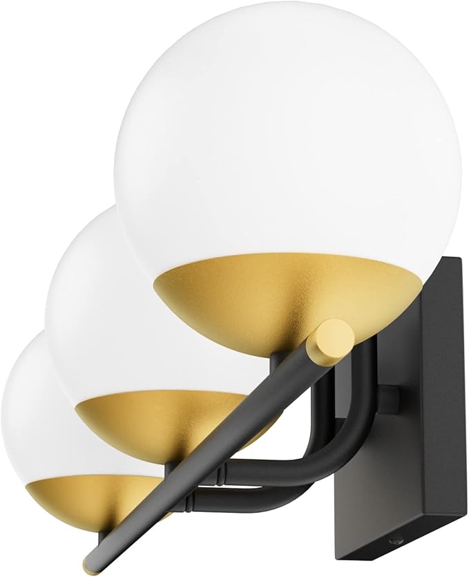 Ralbay Black and Gold Bathroom Lights 3-Light Mid Century Modern Milky Glass Black and Gold Vanity Lights for Bathroom