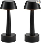 2 Pack Small Cordless Table Lamp, Battery Operated Black Lamp for Restaurant Dinner Table, Rechargeable 3-Way Dimmable Touch Light Portable Metal Night Light for Bedside Dining Room Patio Bar Outdoor