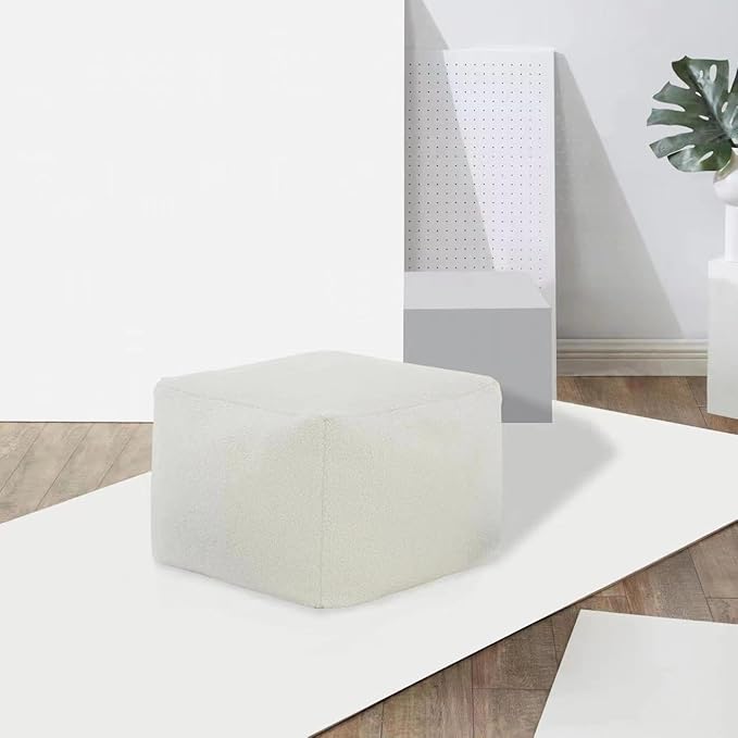 SAFAVIEH Couture Collection Samuels White Faux Shearling Ottoman Square Pouf (Fully Assembled)