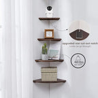 Corner Shelves, Floating Corner Shelf, Set of 3 Solid Oak Wood Corner Wall Shelves, Round End with Wire Hole Shelving for Small Plant for Bedroom Kitchen, Living Room (Size 9/10/12in)