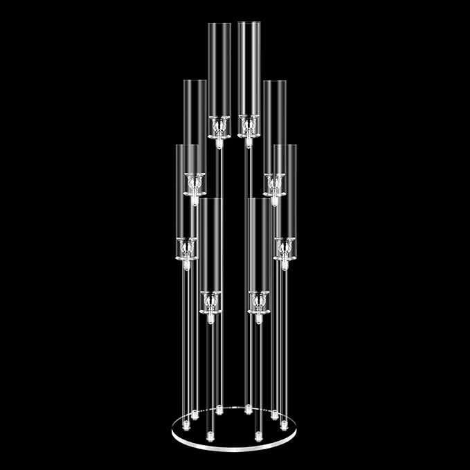 8 Arms Acrylic Candelabra Centerpieces for Wedding Table Decorations,38.5'' Tall Clear Candlesticks Holder with Acrylic Shade for Valentine's Day Dinner Party Fireplace Gift,Fits LED Candles
