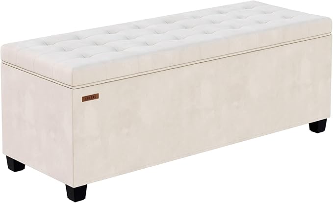 Velvet Storage ottoman bench with legs,43.5”W x 15.7”D x 15.7”H,metal frame end of bed bench hold up to 770 LB,Large Storage Chest hold up to 770 LB,White UASND623W