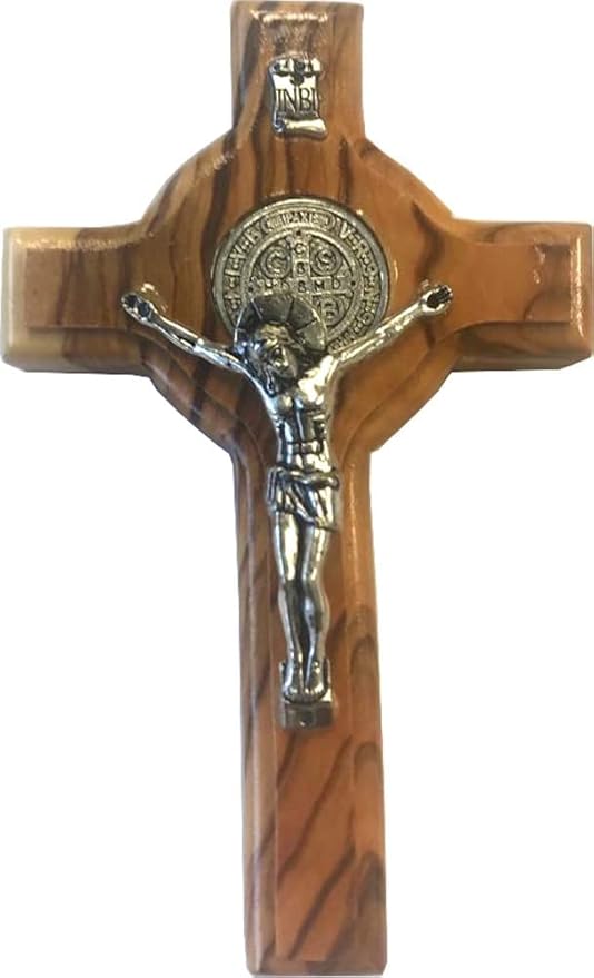 Holy Land Market Catholic Celtic Saint Benedict Olive Wood Crucifix (4 Inches)