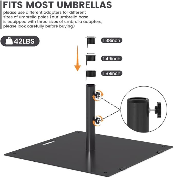 Sundale Outdoor Umbrella Base 40lbs with Stainless Steel Umbrella Tube, Heavy Duty Square Steel Umbrella Stand with Roller, Black