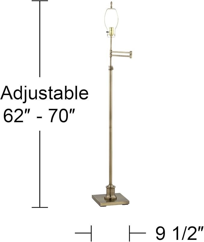 360 Lighting Westbury Traditional Floor Lamp Adjustable Height Standing Swing Arm 70" Tall Antique Brass Imperial Taupe Fabric Bell Shade Decor for Living Room Reading House Bedroom