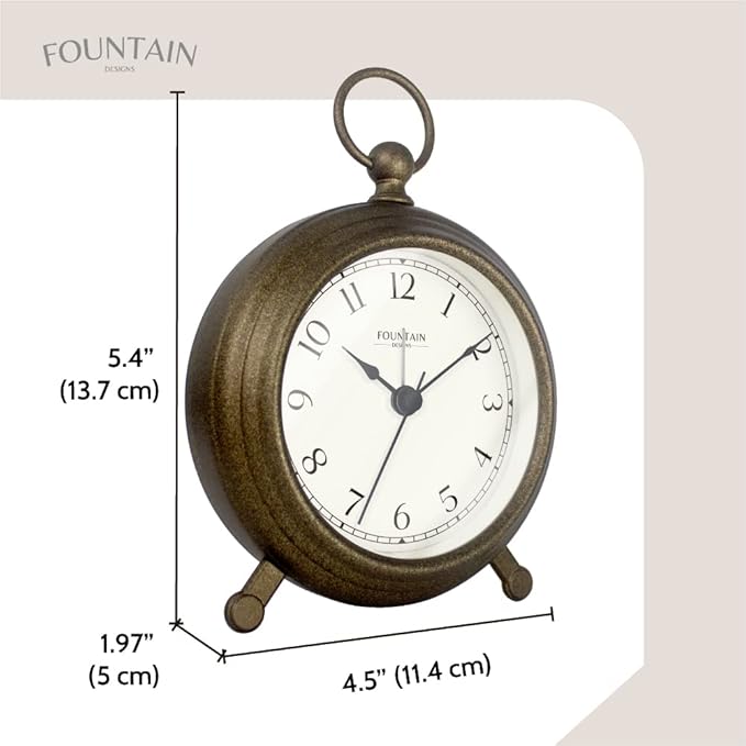 Jensen Pocket Watch Analog Alarm Clock for Bedroom,Silent Non Ticking, Modern Farmhouse Style, Wall & Mantel 2 in 1 Clock, Desk & Shelf Clock, Antique Bronze Finish, 5.4"(H) x 4.5"(W)