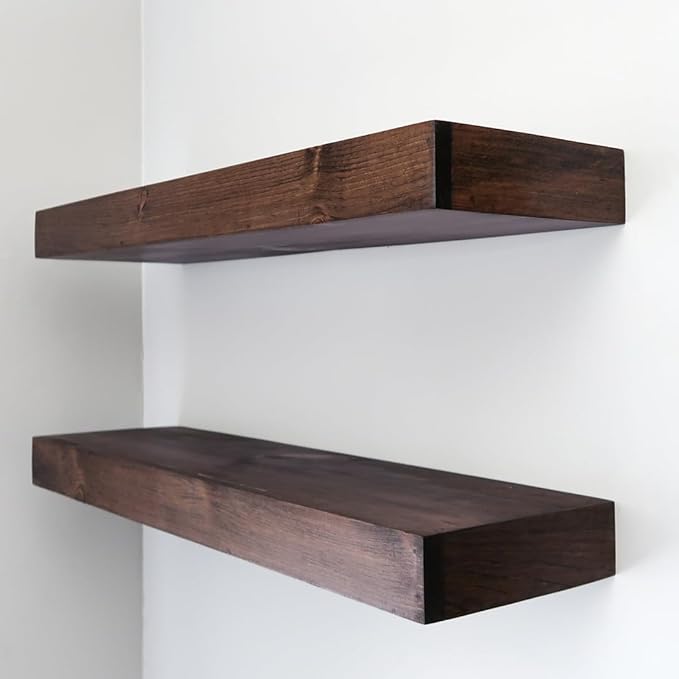 Urbandi Modern Floating Shelves 3 Inches Thick for Wall, Wide Shelves for Kitchen, Living Room, Bedroom, and Bathroom, Natural Pine Wood, Rustic Wooden Shelf, (Set of 2) (Provincial, 48Lx3Hx8D)