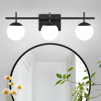 Black Bathroom Light Fixtures Over Mirror, Mid Century Modern Bathroom Vanity Light, 3 Light Globe Bathroom Lighting Fixtures with Milky Glass, Wall Light for Bathroom