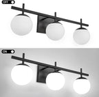 Black Bathroom Light Fixtures Over Mirror, Mid Century Modern Bathroom Vanity Light, 3 Light Globe Bathroom Lighting Fixtures with Milky Glass, Wall Light for Bathroom