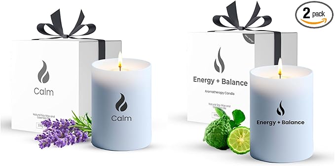 Natur IX Bundle: Calming & Energy Candles – All Natural, Non-Toxic Soy Candles with Essential Oils | Pack of 2, 8.3oz Each