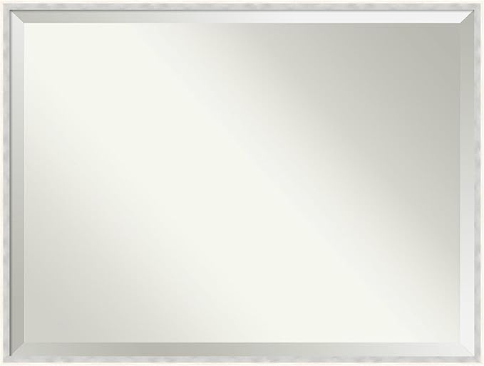 Amanti Art White Wall Mirror 31x41 Paige White Silver Rectangle Bathroom Mirror for Wall Decor Living Room, X-Large Modern Wood Frame, Hangs Horizonally and Vertically, Bathroom Decor, Beveled Edge