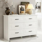 Marsail Farmhouse 6 Drawer Dresser, Wood Chest of Drawers with Natural Texture, Smooth Gliding Drawers, Versatile Storage Organizer Cabinet for Bedroom & Living Room, White
