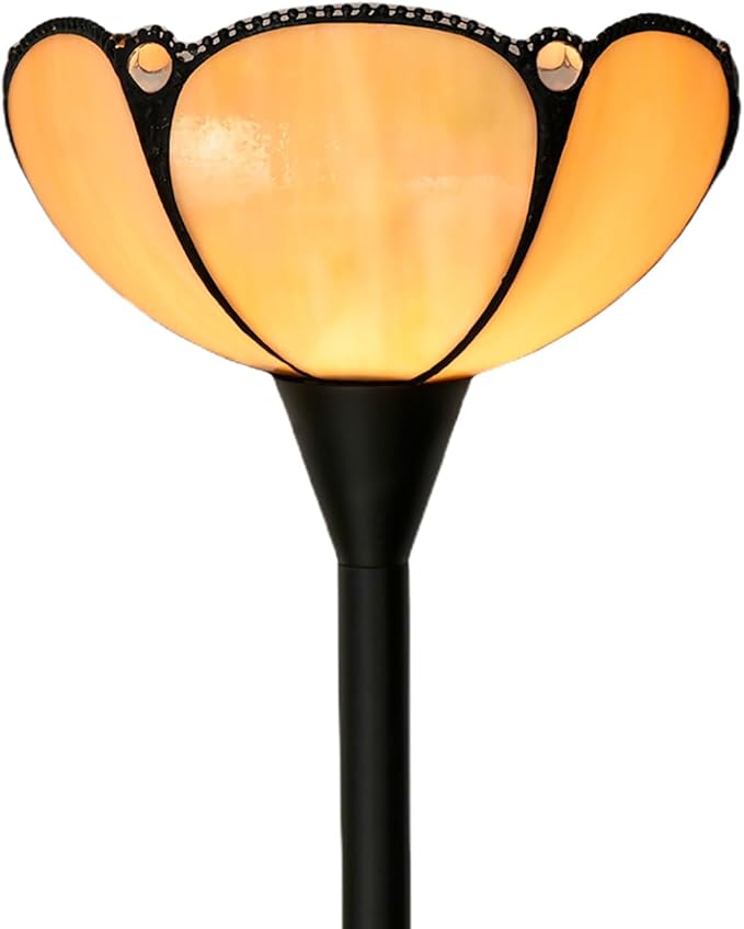Tiffany Floor Lamp Yellow Stained Glass Tochiere Lamp Vintage 61 inches Tall Pole Standing Lamp with Foot Switch Tiffany Style Corner Light for Home Office