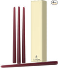 12-Inch Tall Dripless Taper Candles Set of 4 - Burgundy Tapered Candles, Perfect for Wedding,Dinner - Smokeless, Unscented, Long Burning - Hand Poured, Colored Tall Candlesticks - Borgoña