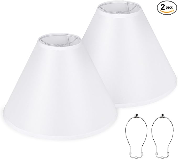 16Inch Large White Linen Lamp Shades Set of 2,Classic Empire Style Fabric Lampshade for Table Lamps and Floor Lamps,Elegant Replacement Light Shade,Linen Lamp Shades with Spider Fitter and Harp