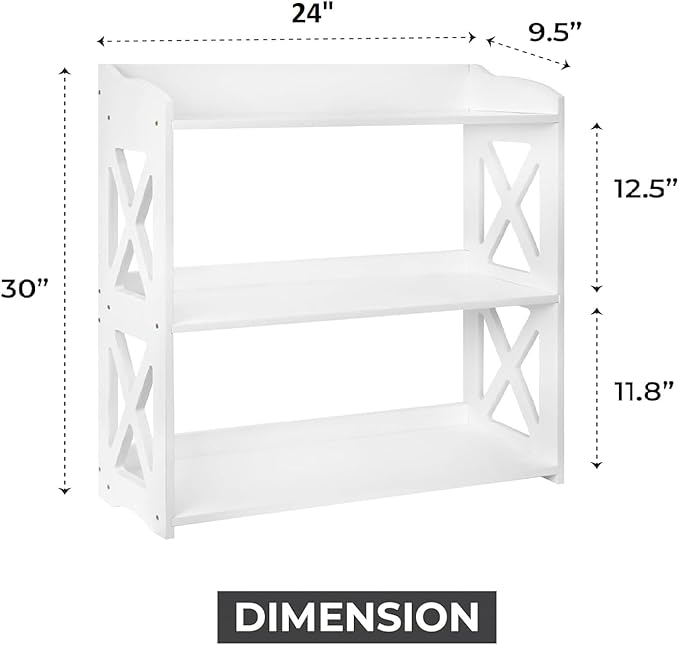 White Bookcase by Natural Wood, 4 Tier Bookshelf, Small Book Shelves Freestanding Display Storage Shelves. Open Bookshelf for Bedroom, Living Room and Office (White, 3 Tier)