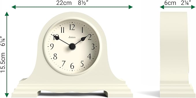 JONES CLOCKS® Speakeasy Mantel Clock | Classic Napoleon’s hat Design | Pale Cream | Contemporary Classic Style for Desk, Table, Shelf or Bedside