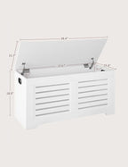 DINZI LVJ Storage Chest, 39.4”Wooden Toy Box with 2 Safety Hinges, Retro Entryway Shoe Storage Bench with Flip-Top, Sturdy Large Storage Trunk for Living Room, Bedroom, Easy Assembly, White