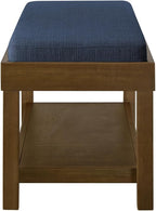 24KF Large Rectangular Storage Bench,Upholstered Seat Cushion,Ottoman Coffee Table with Navy Blue Removable Cushion for Living Room,Entryway Bench Bed Bench with Solid Wood Shelf,5069-Navy Blue
