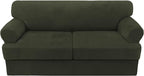H.VERSAILTEX Sofa Cover 3 Piece T Cushion Loveseat Slipcovers Thick Velvet Couch Cover Stretch T Cushion Sofa Covers for 2 Cushion Couch with 2 Individual T Cushion Covers, Olive