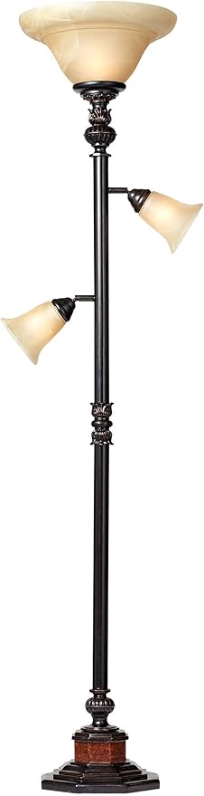 Kathy Ireland Sonnett Industrial Vintage Tree Torchiere Floor Lamp Standing 72" Tall Bronze Brown Champagne Alabaster Glass Shade for Living Room Reading House Bedroom Home Office
