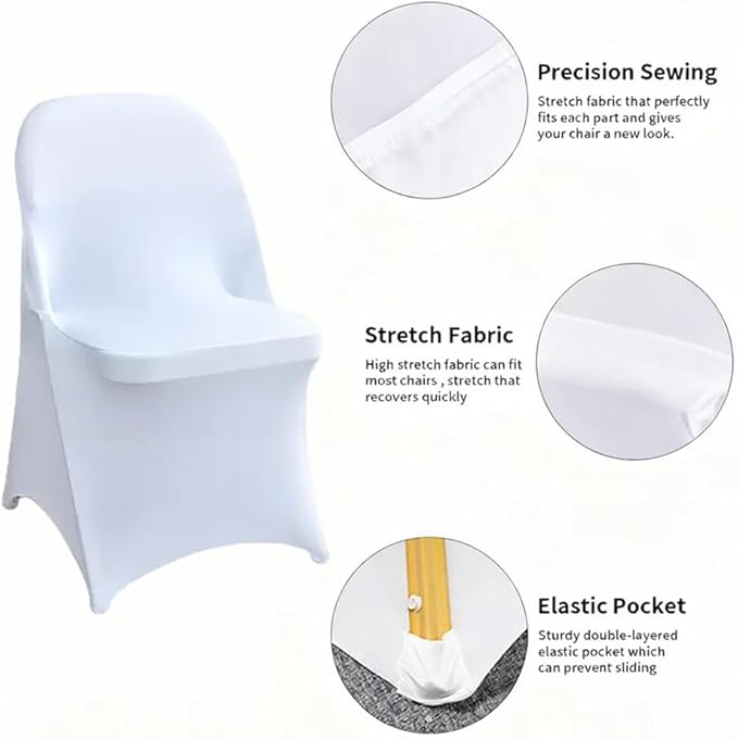 50 Pcs White Folding Chair Cover Washable Removable Universal Fitted Chair Cover Protector for Wedding Party Banquet Holidays Celebration Decoration Chair Covers