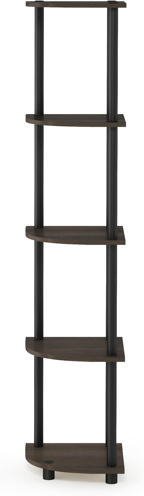 Furinno TURN-N-TUBE Corner Shelf, 5-Tier Corner Bookshelf, Open Storage Shelves, for Organization and Storage, Living Room, Home Office, Garage, Bedroom, Dark Brown Grain