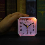 Peakeep Small Battery Operated Analog Travel Alarm Clock Silent No Ticking, Lighted on Demand and Snooze, Beep Sounds, Gentle Wake, Ascending Alarm, Easy Set (White)