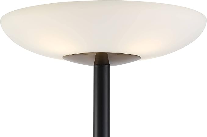 Possini Euro Design Meridian Light Blaster™ Modern Style Torchiere Floor Lamp LED 72" Tall Black Antique Brass Metal White Glass Shade for Living Room Reading House Bedroom Home Office