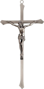 ACHIBANG 10" Metal Crucifix Wall Cross – Modern Catholic Silver Jesus Cross for Wall Decor, Christian Symbol of Faith