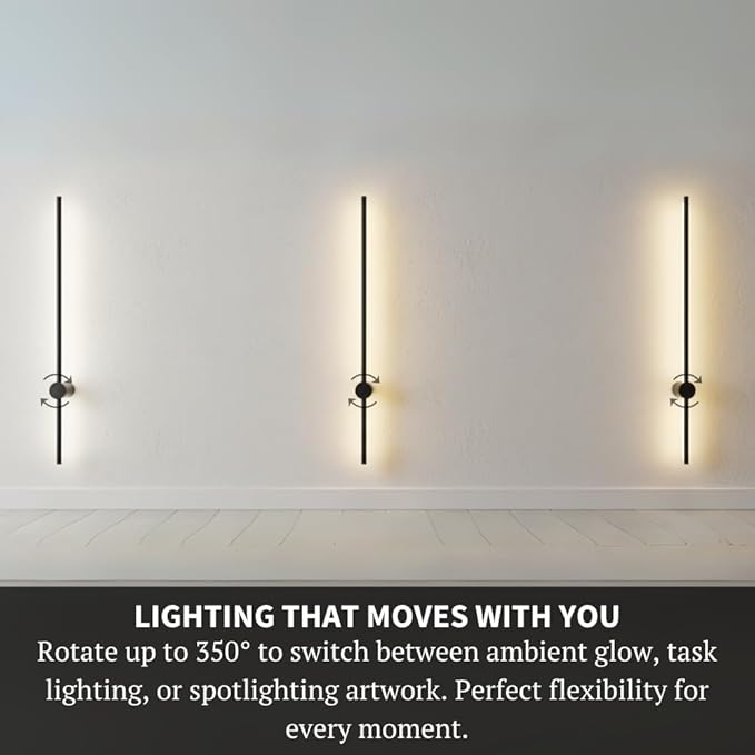 Method Lights LED Strip Wall Light, 47" Modern Indoor Wall Lamp with 350° Rotation, Surface or Recessed Mount, Sleek Minimalist Lighting for Bedroom, Living Room, Hallway, Gold