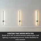 Method Lights LED Strip Wall Light, 47" Modern Indoor Wall Lamp with 350° Rotation, Surface or Recessed Mount, Sleek Minimalist Lighting for Bedroom, Living Room, Hallway, Gold
