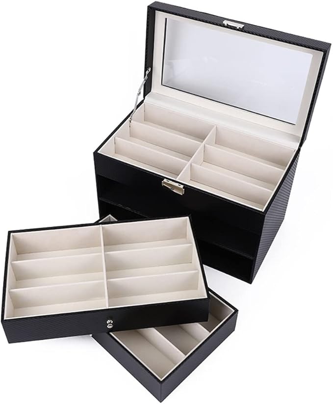 Large Capacity Sunglasses Storage Box Three-Layer 18 Digit Glasses Eyeglass Watch Display Case Organizer