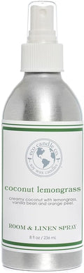 ECO CANDLE CO. Room & Linen Spray, Coconut Lemongrass, 8 oz. - Scents Of Coconut, Lemongrass, Vanilla, & Orange - Recycled Aluminum Bottle, No Propellents, Pump Top, All Natural Ingredients