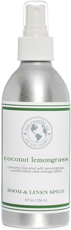 ECO CANDLE CO. Room & Linen Spray, Coconut Lemongrass, 8 oz. - Scents Of Coconut, Lemongrass, Vanilla, & Orange - Recycled Aluminum Bottle, No Propellents, Pump Top, All Natural Ingredients